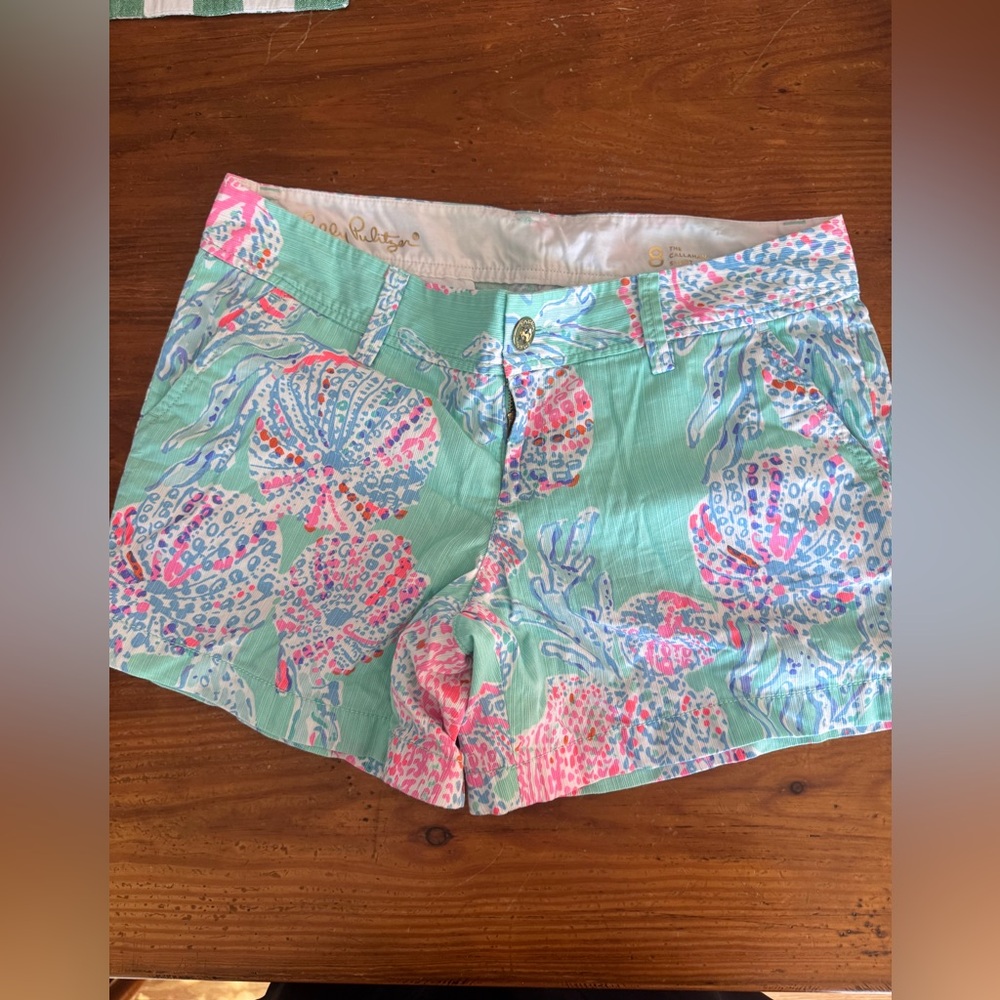 Lilly Pulitzer Mint Sea Life Print Shorts with Pink & Blue Accents